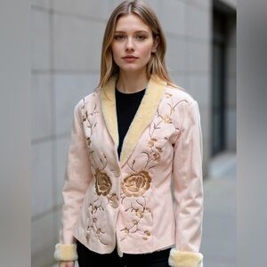 WHBM Embroidered Faux Shearling and Suede Jacket